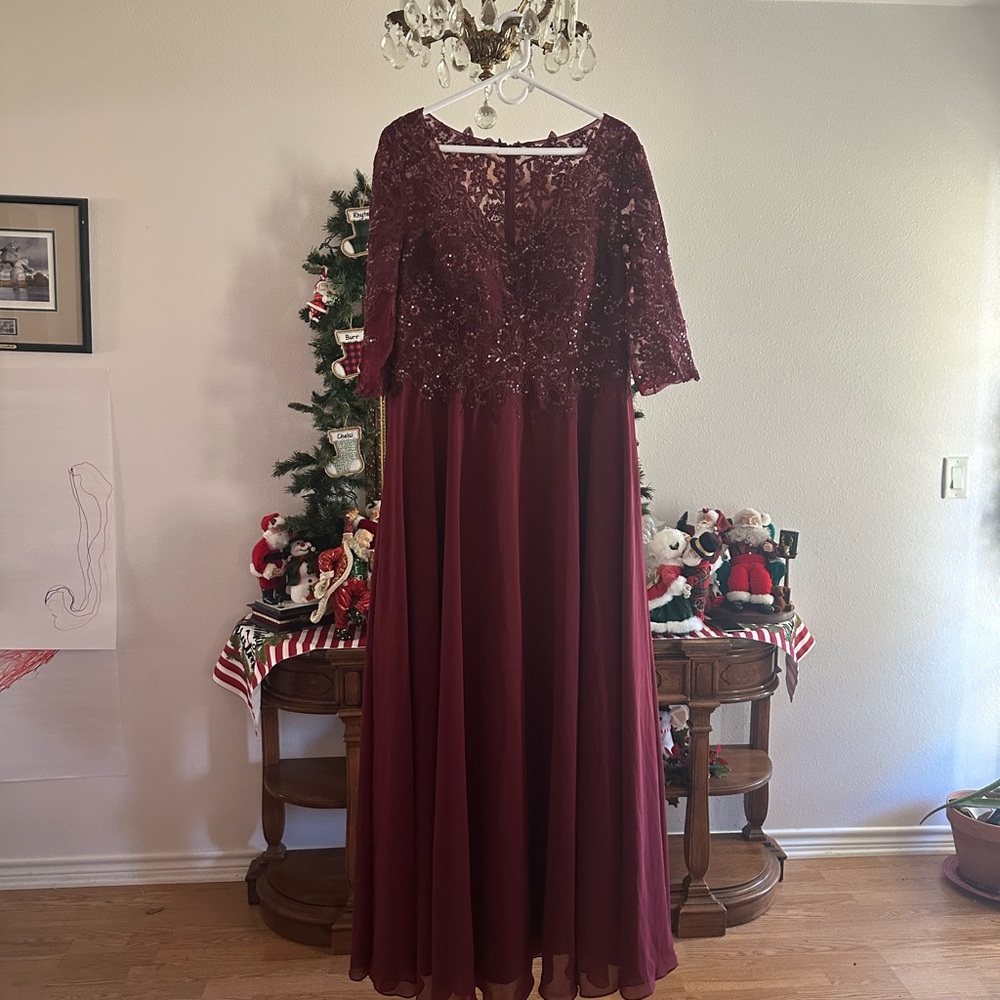 JJs House Burgundy Maxi Dress with Lace